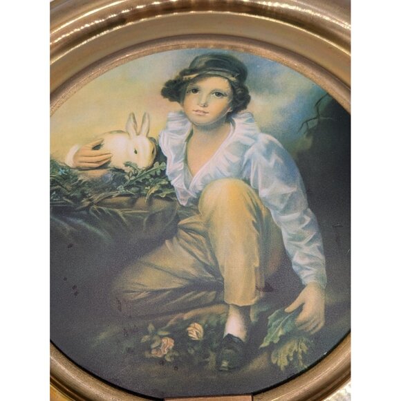 Charming Boy with Rabbit Wall Art in Gold Frame - Picture 3 of 7
